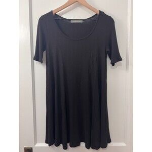 Finn & Clover Women's Black Dress Ribbed Short Sleeve Rayon Spandex Size S